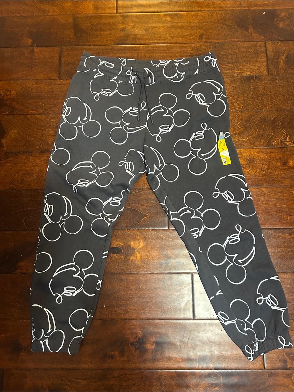 Disney Adult Black Sweatpants with White Mickey Outline Print